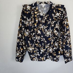 J. Crew navy ruffle floral top